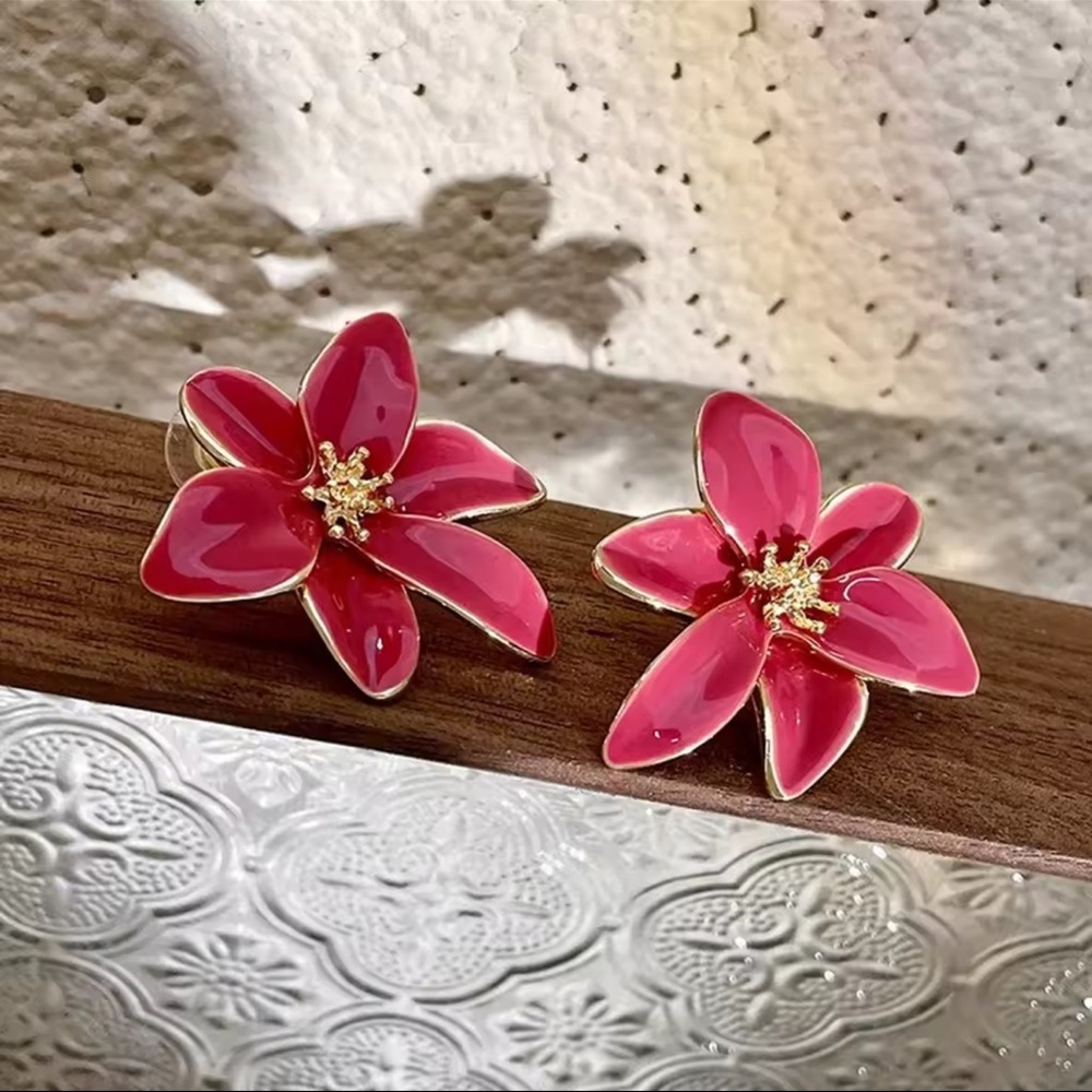 Red Floral Statement Earrings – Bold & Chic